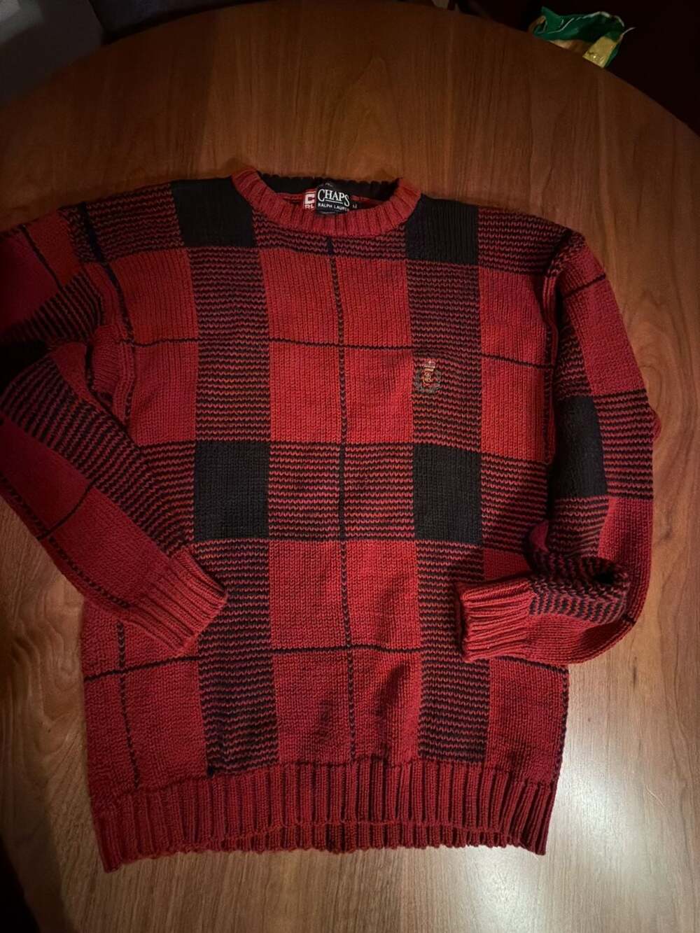 Chaps Ralph Lauren Sweater Size M Red Black Buffalo Check Cotton